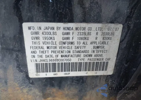 2008 Acura Tsx из США, поврежденный, VIN JH4CL96868C007050